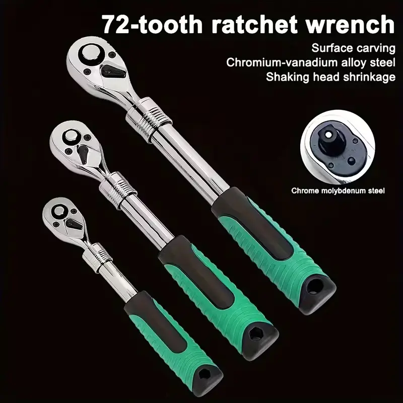 3Pcs Telescopic Ratchet Wrench Set 1/4" 3/8" 1/2" Drive Extendable Ratchet Spanner 72 Tooth Reversible Quick Release Ratchet Handle Non-Slip Grip For Auto Motorcycle Bicycle Garage Mechanic Hand Tools