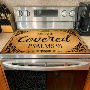 1pc We Are Covered Psalms 91 Inspirational Religious Quote Decorative Kitchen Stove Cover Protector |   Easy to Clean for Kitchen, Washing Machine, Dryer, Stovetop Panel Protector