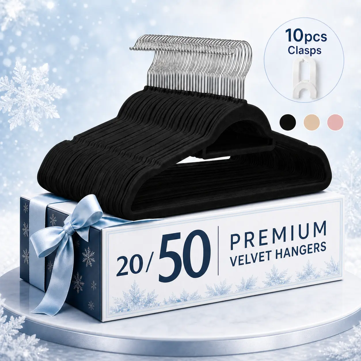 50/20/10pcs, Premium Velvet Non-slip Hanger with Tie Bar, 360° Swivel Hook, Space-saving, Durable, Suitable for Indoor Storage, Outdoor Drying, Clothing Display, Standard Hanger, Wardrobe Storage, Organization And Storage Organiser