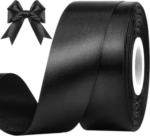 1 Inches 50 Yards Black Satin Ribbon, Solid Fabric Ribbon Roll for Flower Bouquets, Gift Wrapping, Wedding, Handmade Crafts