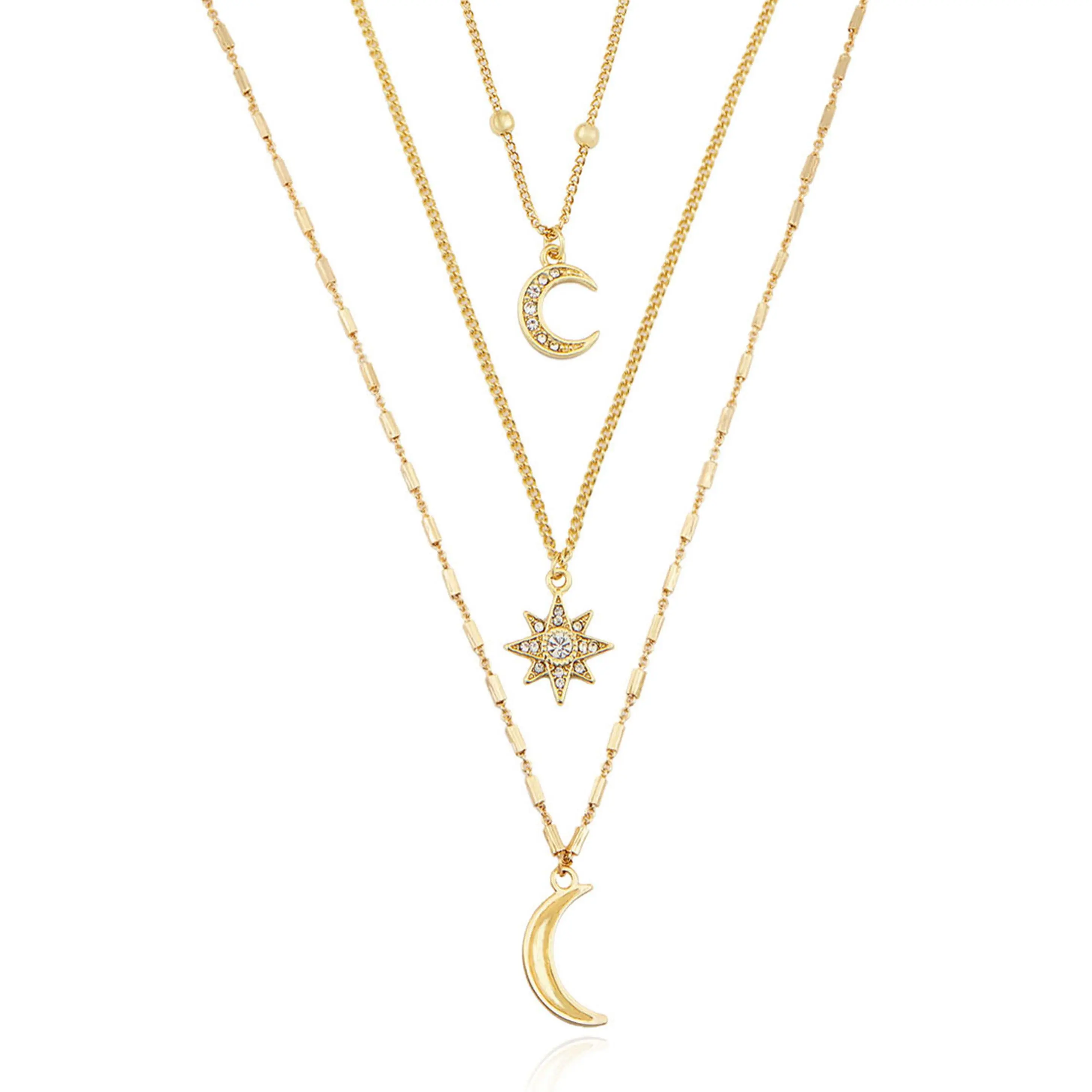 Ettika Night Sky Necklace Set with Moon Pendant Star Design and Chain 18kt Gold Plated Hypoallergenic Nickel Free for Adults