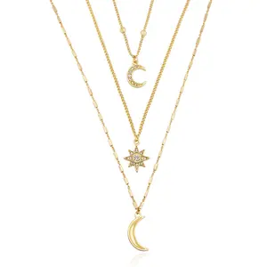 Ettika Night Sky Necklace Set with Moon Pendant Star Design and Chain 18kt Gold Plated Hypoallergenic Nickel Free for Adults