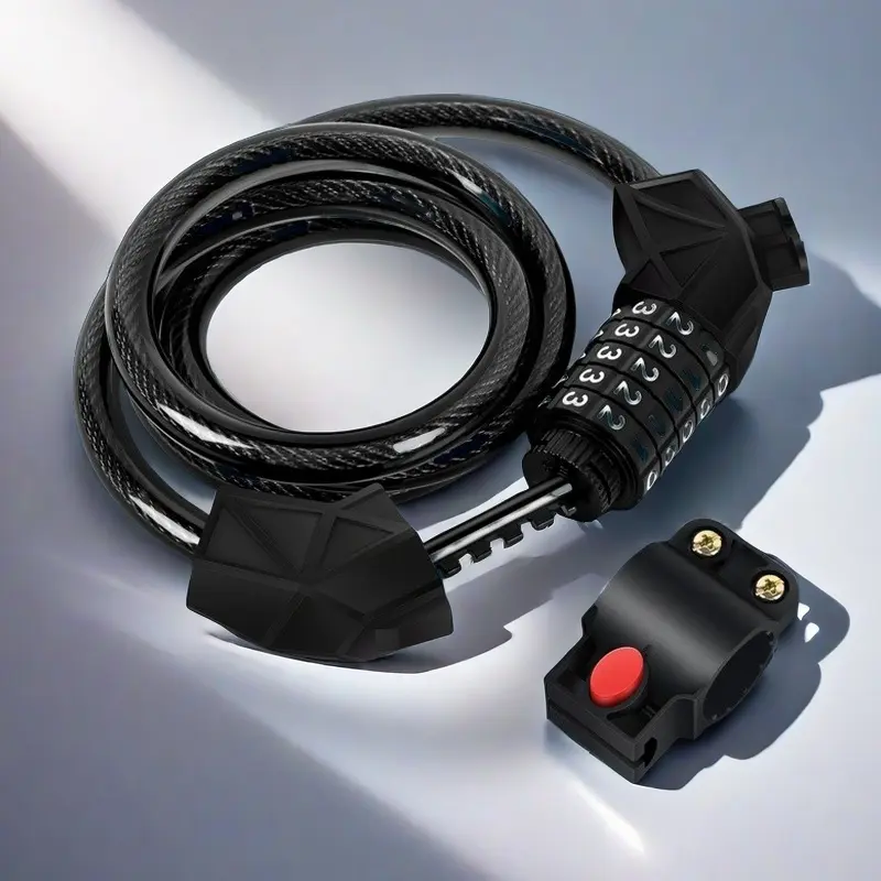 5-Digit Resettable Bike Lock - 4ft Braided Steel Cable, Weatherproof PVC, Easy Mount, Custom Combination, Anti-Theft & Scratch Protection, Adjustable Bracket, Bike Holder, Locking