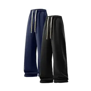 Men's Solid Drawstring Waist Wide Leg Sweatpants, Casual Comfy Elastic Waist  for Fall & Winter, Men's Trousers for Daily Wear,  for Men pants