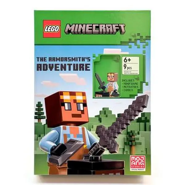Lego Minecraft The Armorsmith's Adventure Unisex Mini Activity Set - Random House English Children's Mixed Media Book, Minifigure, Building Blocks, Mazes, Puzzles, Comic Book-Style Story, Safe Play (8.3" H x 6.1" L x 1.1" W)