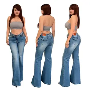Bensusu Women's Thunder Thighs Flared Jeans V-Waist High Waisted BBL Bootcut Y2K Vintage