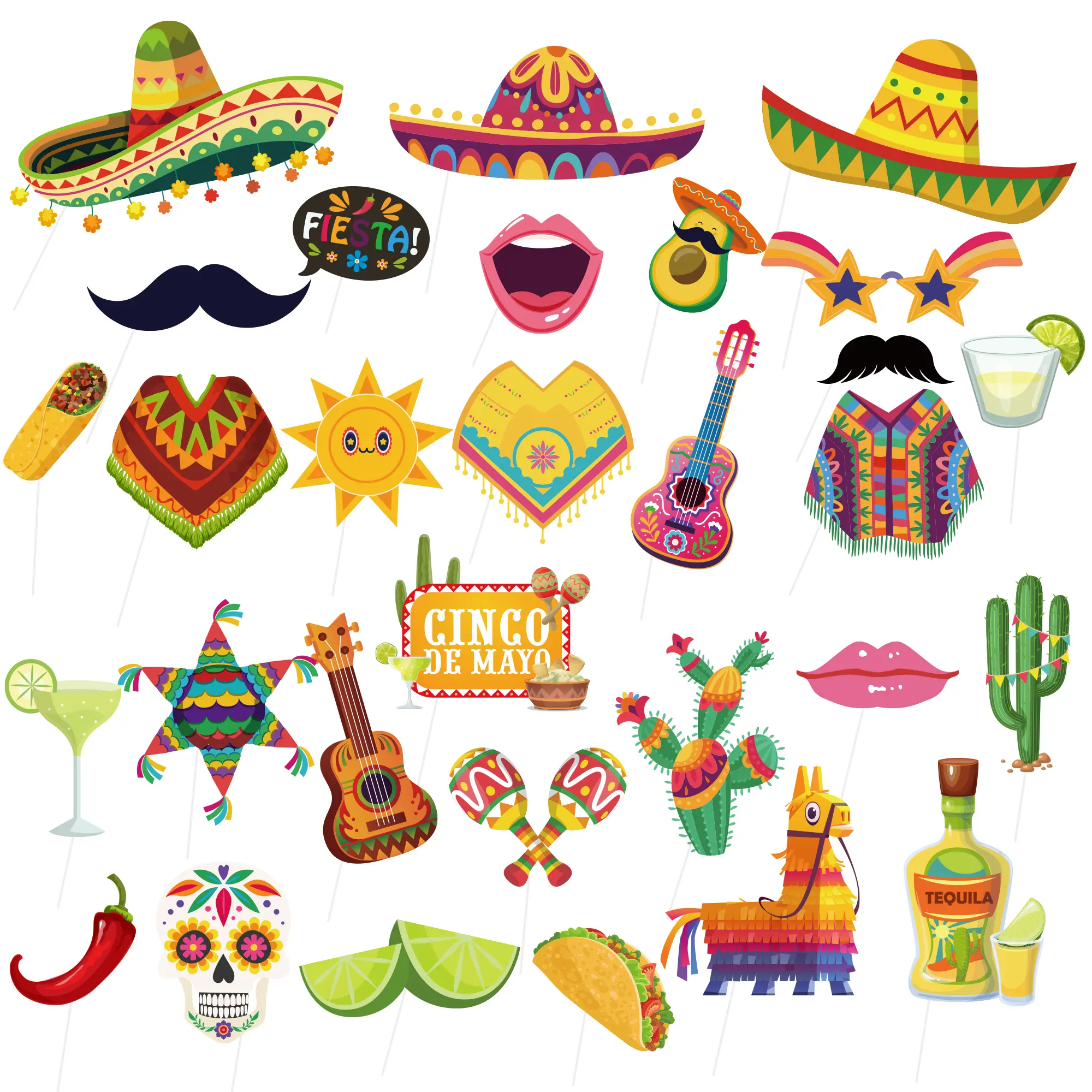 Mexican Photo Props for Cinco De Mayo Decorations, 30pcs Cinco De Mayo Diy Ki Tmexican Party Photo Booth Props for Mexican Fiesta Party Decorations Supplies