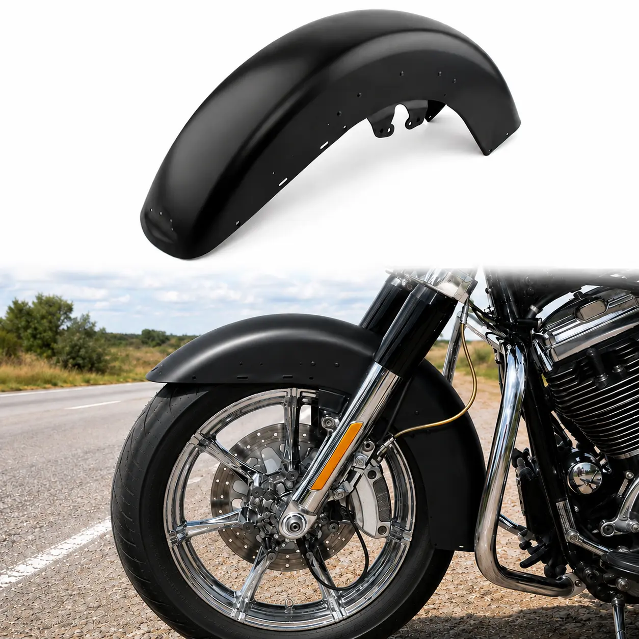 Black Primed Steel Front Fender for Compatible 2014-2024 Harley-Davidson Touring Trike Electra Glide Ultra Limited Road Glide Road King Street Glide Tri Glide Freewheeler, Pre-Drilled OE-Style Mounting Motorcycle Front Mudguard Aftermarket Replacement