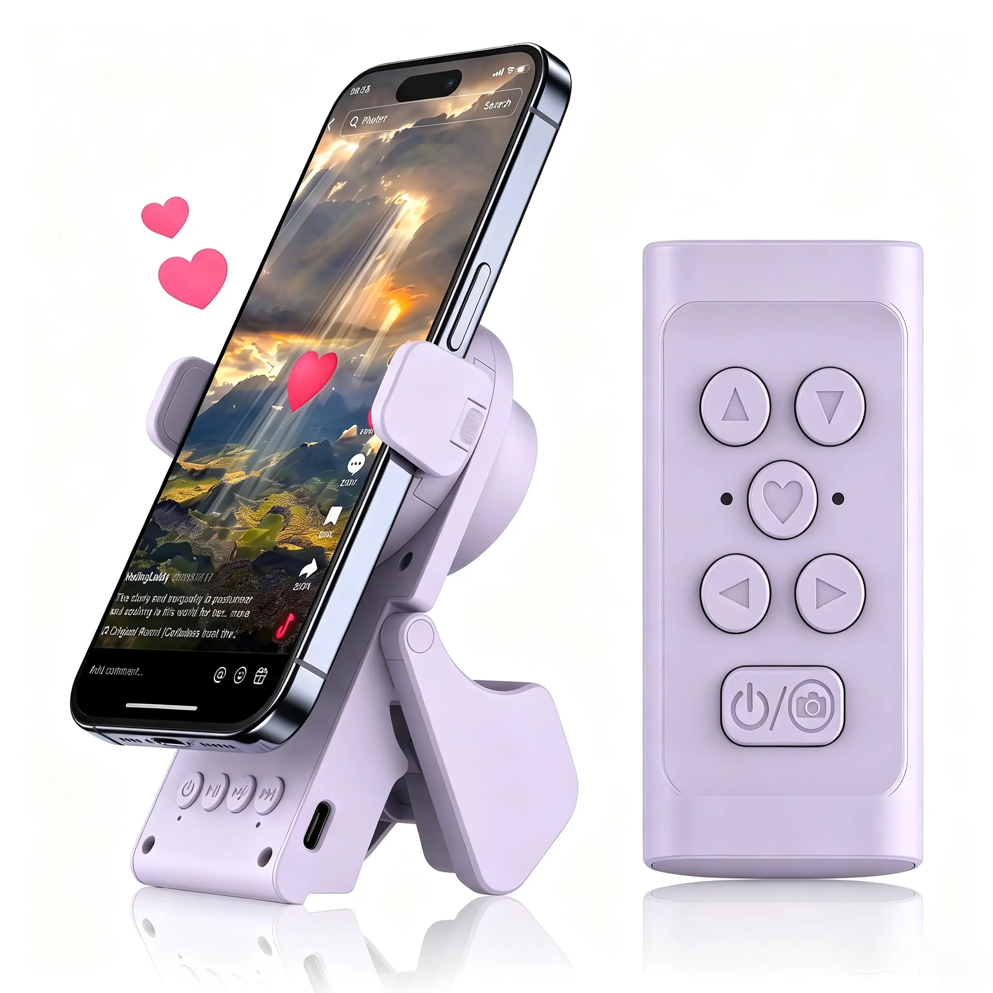 4-in-1 TikTok Scroll Remote with Bluetooth Speaker & Phone Stand, Wireless Page Turner, Camera Shutter Remote for Video Recording, Selfie, Kindle, Compatible with iPhone, iPad & Android Phones