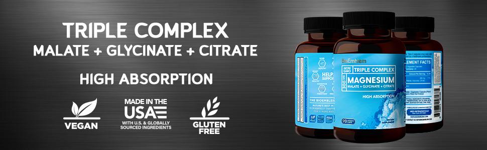 【BioEmblem】Triple Magnesium Complex |  for Muscles, Nerves, & Energy | High Absorption | 90 Capsules Supplement Fitness Healthcare