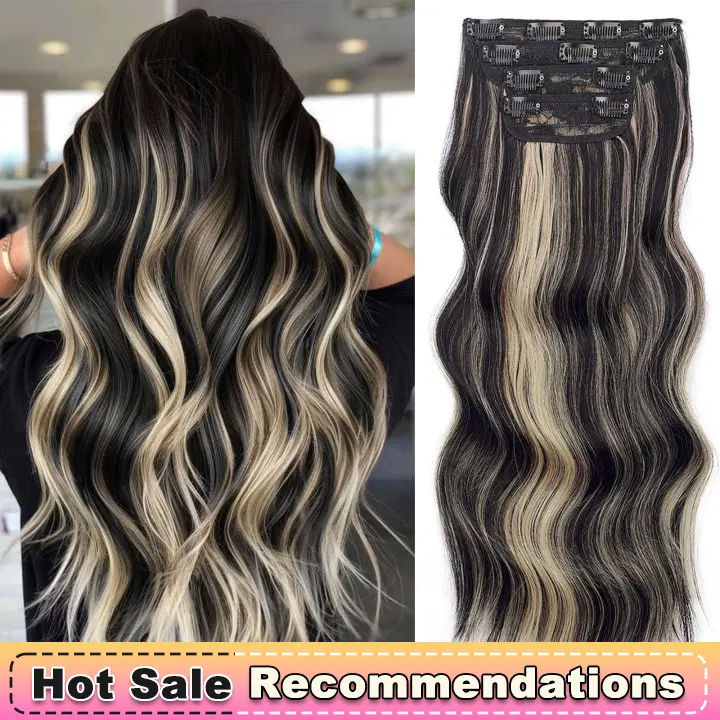 SilkGlow 4/6/ PCS Clip in Hair Extensions Long Wavy Synthetic Hairpieces for Women and Girls, Easy to Install for Daily Use and Event Party Use