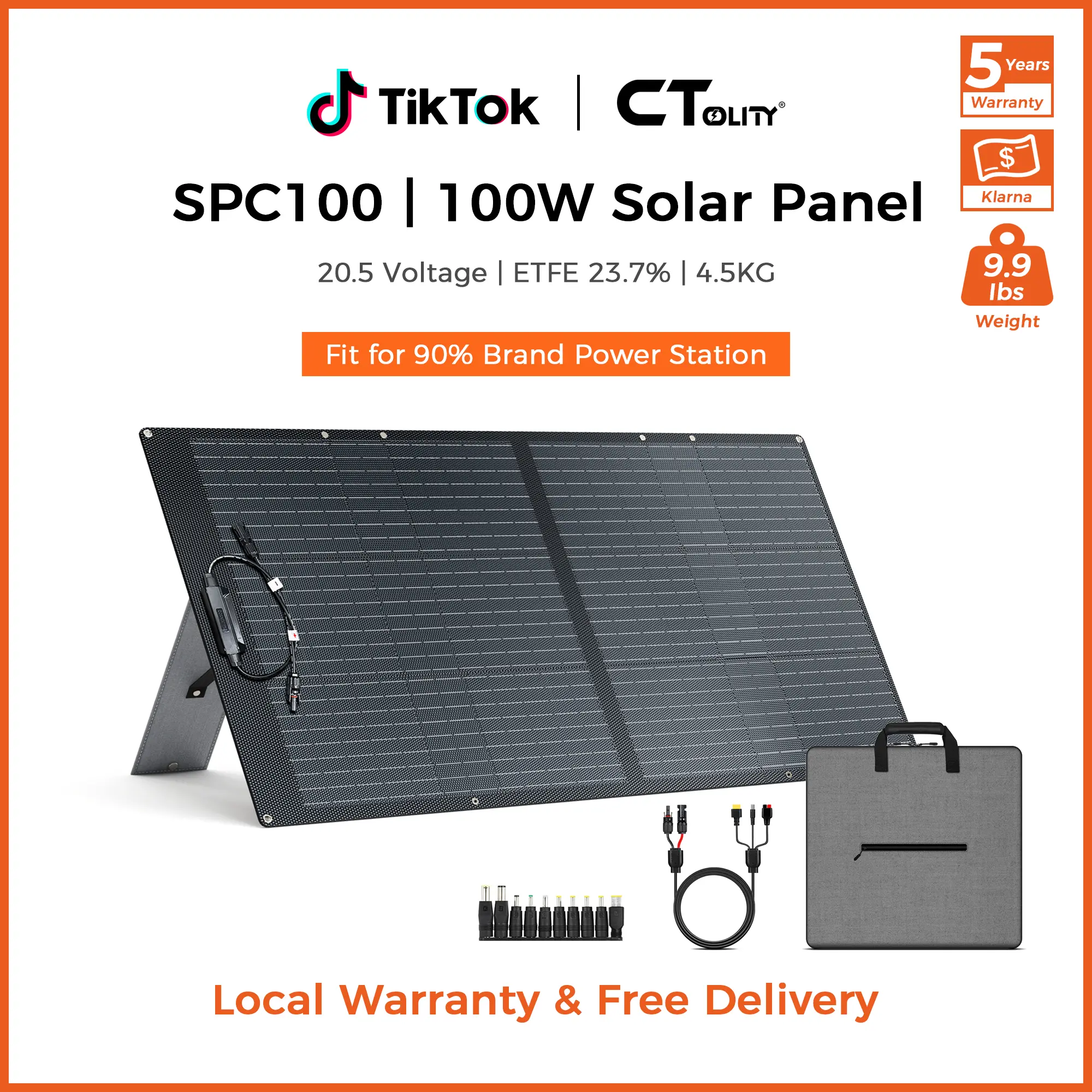 [Summerfinds]Black Friday Deal CTOLITY 100W Portable Solar Panel Charger High-Efficiency 20.5V Solar Cell XT60 DC5525 PV Connector fit for 95% Power Station Hiking Camping RV Trips Emergency power bank charger