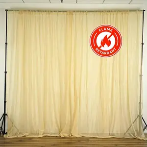 2 Pack 5ftx10ft Champagne Chiffon Backdrop Drape Curtains, Durable Flame Resistant Sheer Organza Event Divider Panels With Rod Pockets