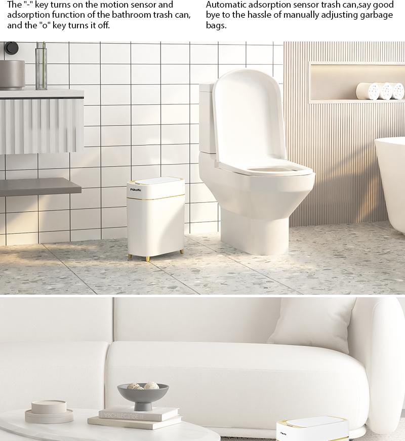 Pukomc Auto-Sensor Trash Bin Wave & Knee Induction Quick Voiceless Open Removable Liner Battery-Powered Waterproof Durable Multipurpose Reusable Automatic White Gold