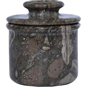 Oceanic Marble Butter Crock with Lid: 4" Gray Marble Handmade Butter Storage Dish - Stylish Kitchenware