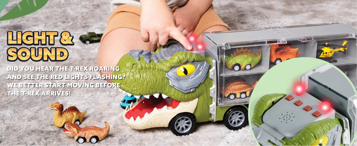 JOYIN 17inch 13 in 1 Dinosaur Transport Carrier Truck Set with 12 Pull Back Cars & 3 Die-cast Vehicles for Kids 3+ Year Old Boys Christmas Gifts  easter gifts for kids