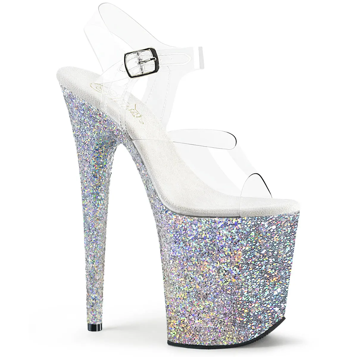 Pleaser Flamingo-808LG Women's Holographic Glitter Platform Sandals, Elegant Ankle Strap Fashion High Heels with an 8" Heel