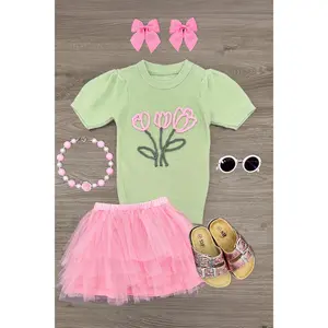 Green & Pink Tulip Tutu Skirt Set
