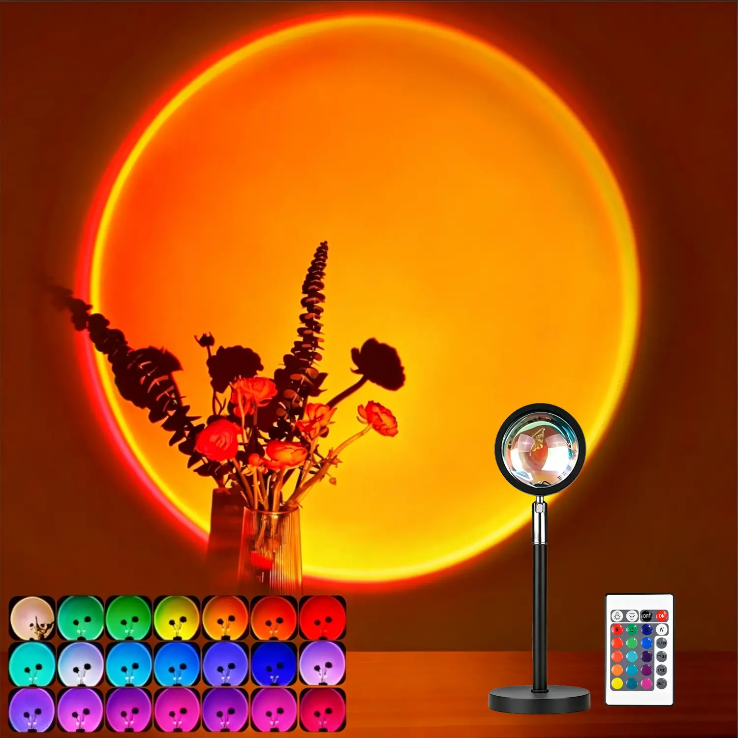 Roomsy Multicolor Changing LED Sunset Lamp Projector - 360° Rotating Decorative Light for Bedroom Parties, Chic Funky Room Decor, Gift for Women, Home Supplies Lights for Bedroom,techvibes
