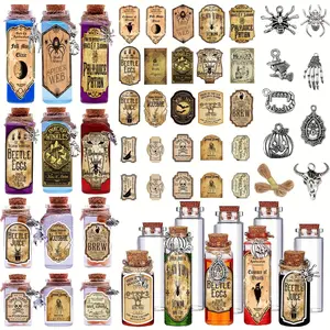 164 Pcs Apothecary Bottles with Cork - Witchcraft Supplies Halloween Decor with Labels, Pendants, Twines | Tiered Tray Decor, Personalized Gift Packs, Stocking Stuffers Party Favors Assortment Wedding Bundle Refillable Gift Box Themed Gift Box
