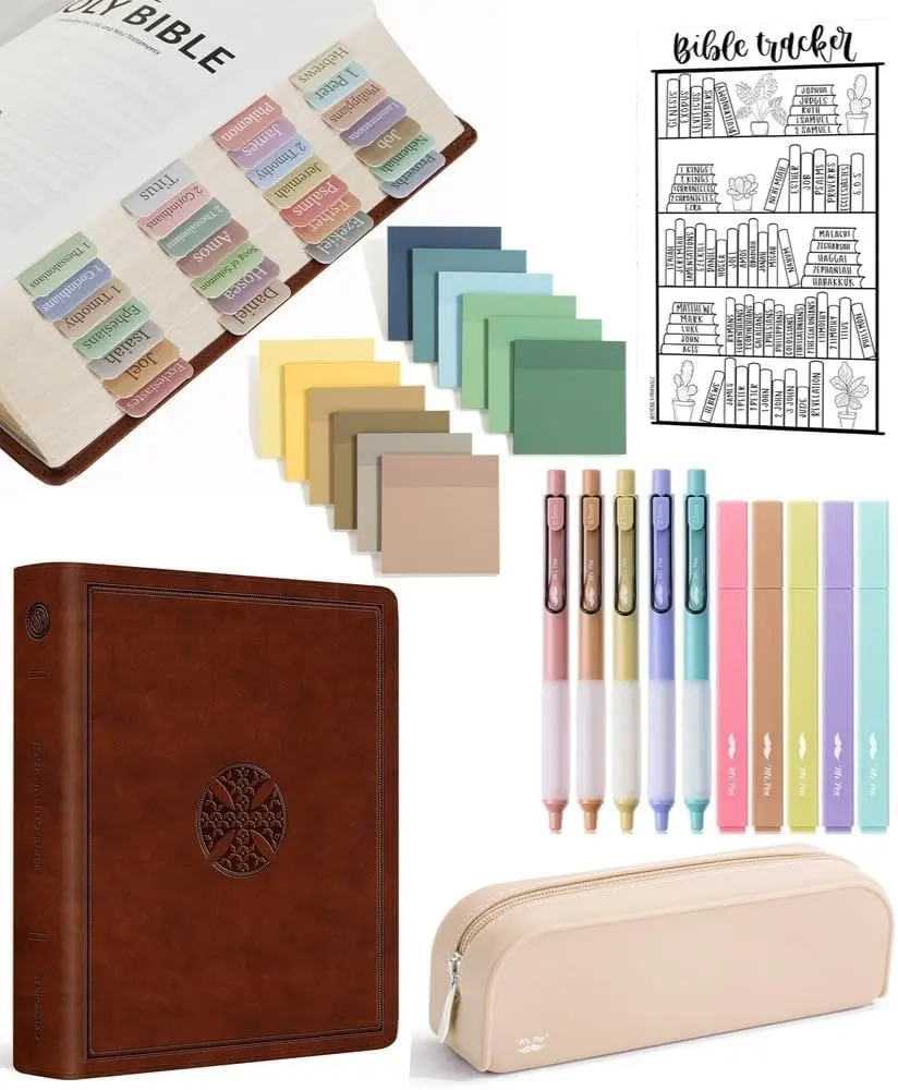 Mr. Pen – Bible Study Gift Set for Women, Girls & Teens, 6-in-1 Bundle with ESV Journaling Bible, Highlighters & Bible Pens, Bible Tabs, Transparent Sticky Notes, Bible Reading Tracker, and Pencil Case