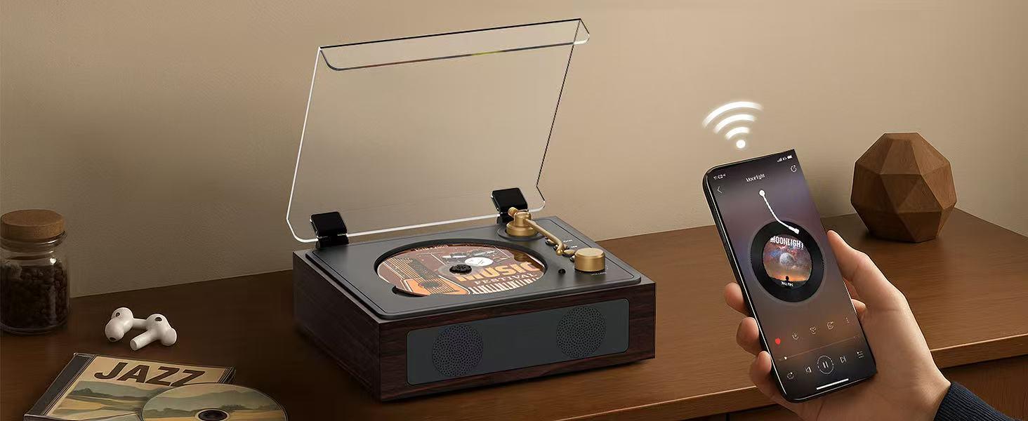 Retro Portable CD Player with Built-in 2 Stereo Speakers Bluetooth Walnut Brown Home Music Player Full-Range Speaker Woofer Remote Control Headphone Jack