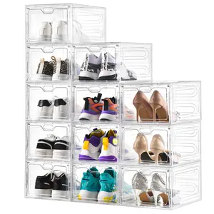 【OKMARTS】 Stackable Shoe Storage Box with Magnetic Door - 6/12 Pack Clear Plastic Transparent Dust-Proof Organizer for Dormitories Apartments Living Rooms - Saves Space & Displays Sports Shoes
