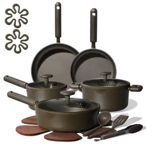 [Official] CAROTE 17pcs Fantigue Titanium Cookware Set, Non Toxic Pure White/Pink Pots and Pans Set Nonstick, All Stovetops Compatible