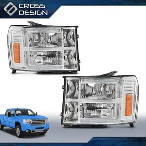 CROSSDESIGN Fit For 07-13 GMC Sierra 1500 2500HD 3500HD LED Crystal Headlights Left+Right