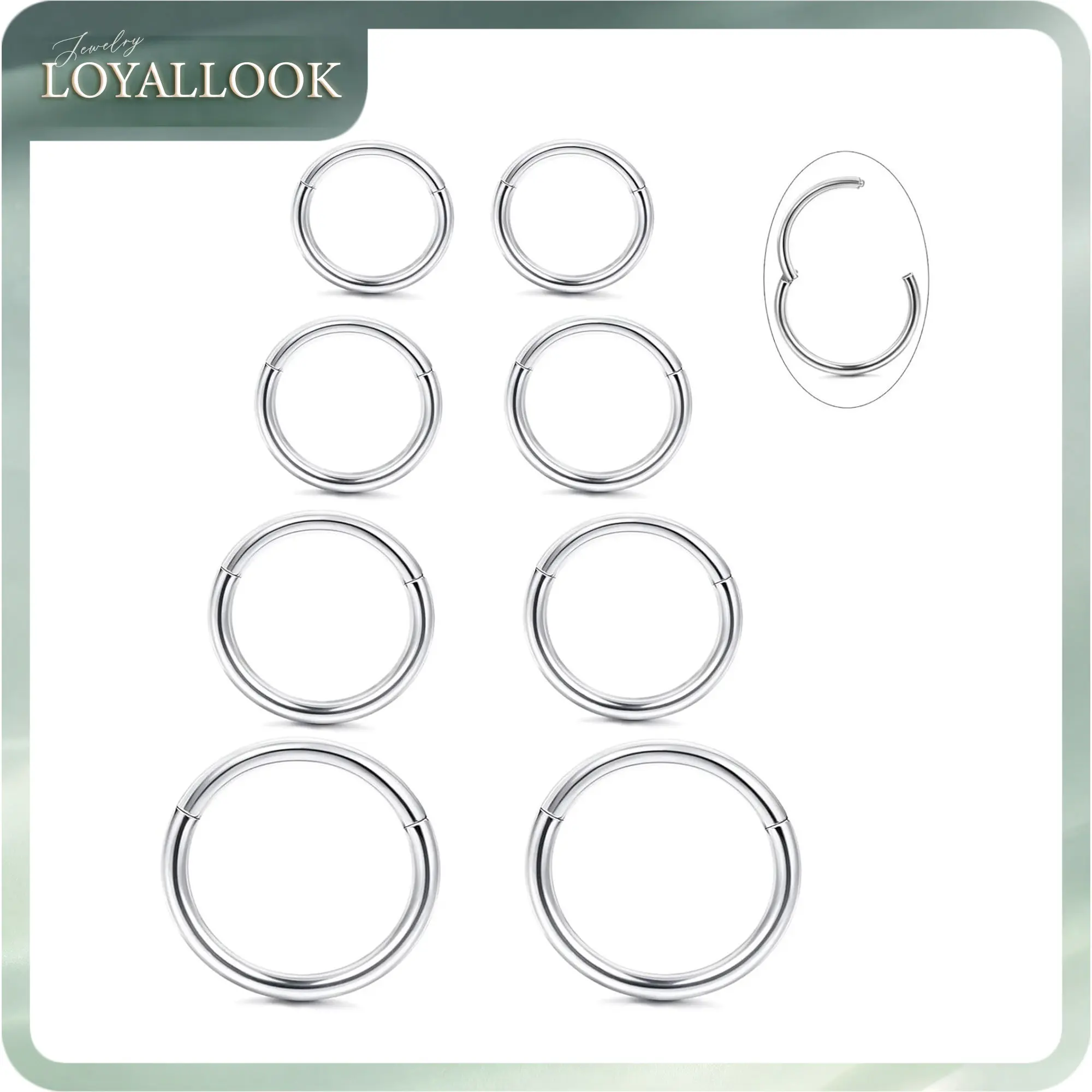 LOYALLOOK 8Pcs G23 Titanium Hinged Clicker Segment Nose Rings Hoop Septum Nose Lip Ring Hoop for Women Men Helix Cartilage Daith Tragus Sleeper Earrings Body Piercing Improved 16G