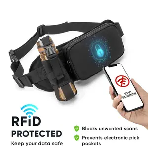 RFID Anti-Theft Fanny Pack Multi-Pocket Waist Bag with Water Bottle Holder, Slim Travel Running Crossbody Belt Bag