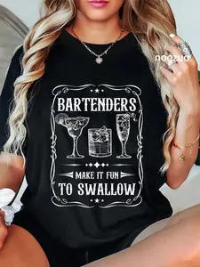 100% Cotton Funny Bartenders Make It Fun To Swallow Bartending Humor T-Shirt