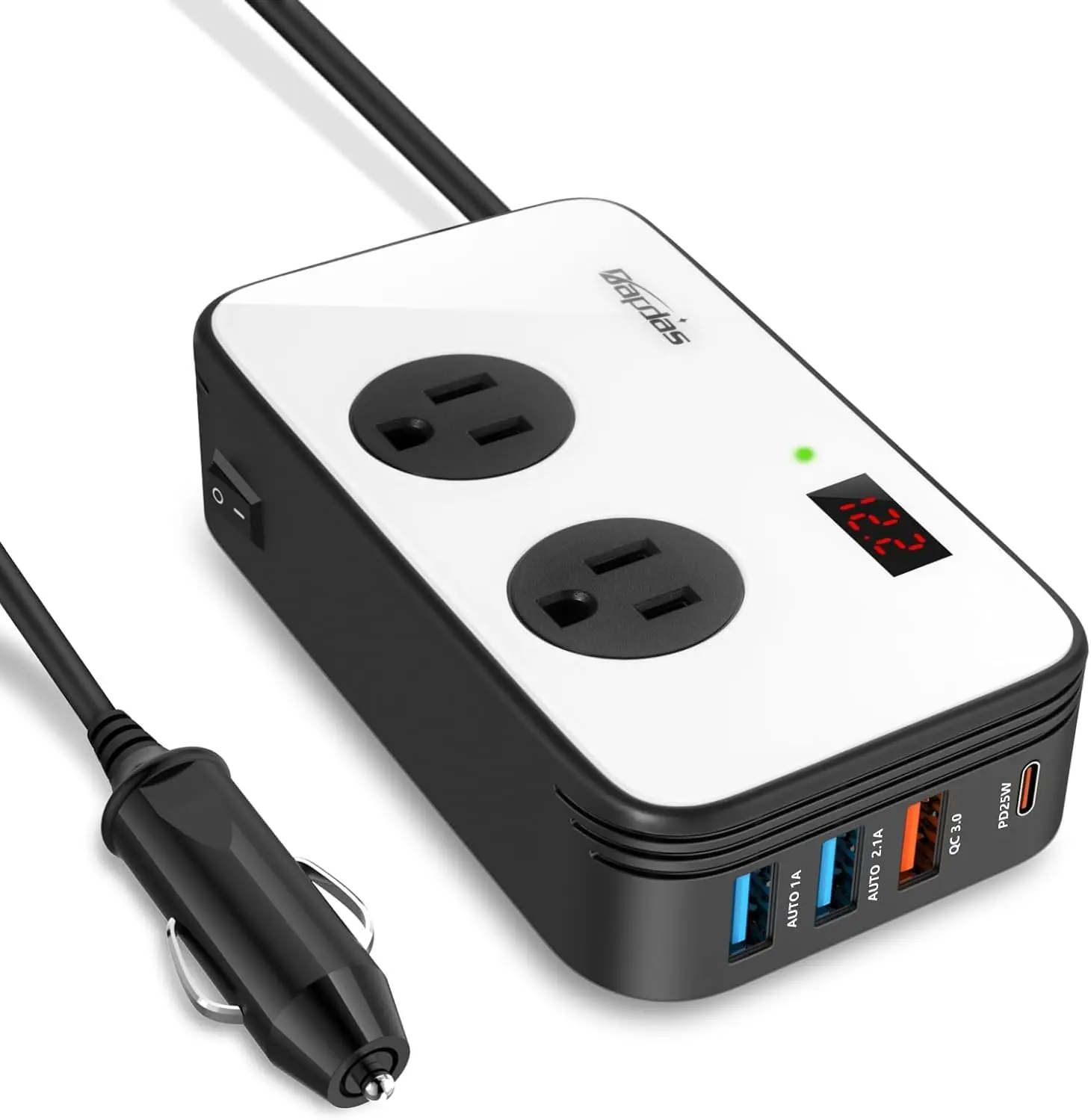 300W Car Power Inverter DC 12V to AC 110V Car Outlet Adapter Plug with PD 25W USB-C, QC3.0 and LCD Display Car Charger Loptop r Red