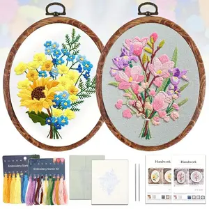 2PCS DIY Embroidery Flower Kit Set for Beginner-Embroidery Stitch Practice needle Kit with Cloth Threads,Gift for Birthdays Christmas,DIY Crafts for Craft Lover