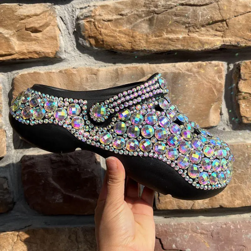 Women's ReneChristine Luxurious Rhinestone-Embellished Thick Sole Clog Footwear - Slip-On Style, Adjustable Twoway Strap Wear, Non-Slip Durable EVA Base Handles Busy Days,back to school,back to school haul