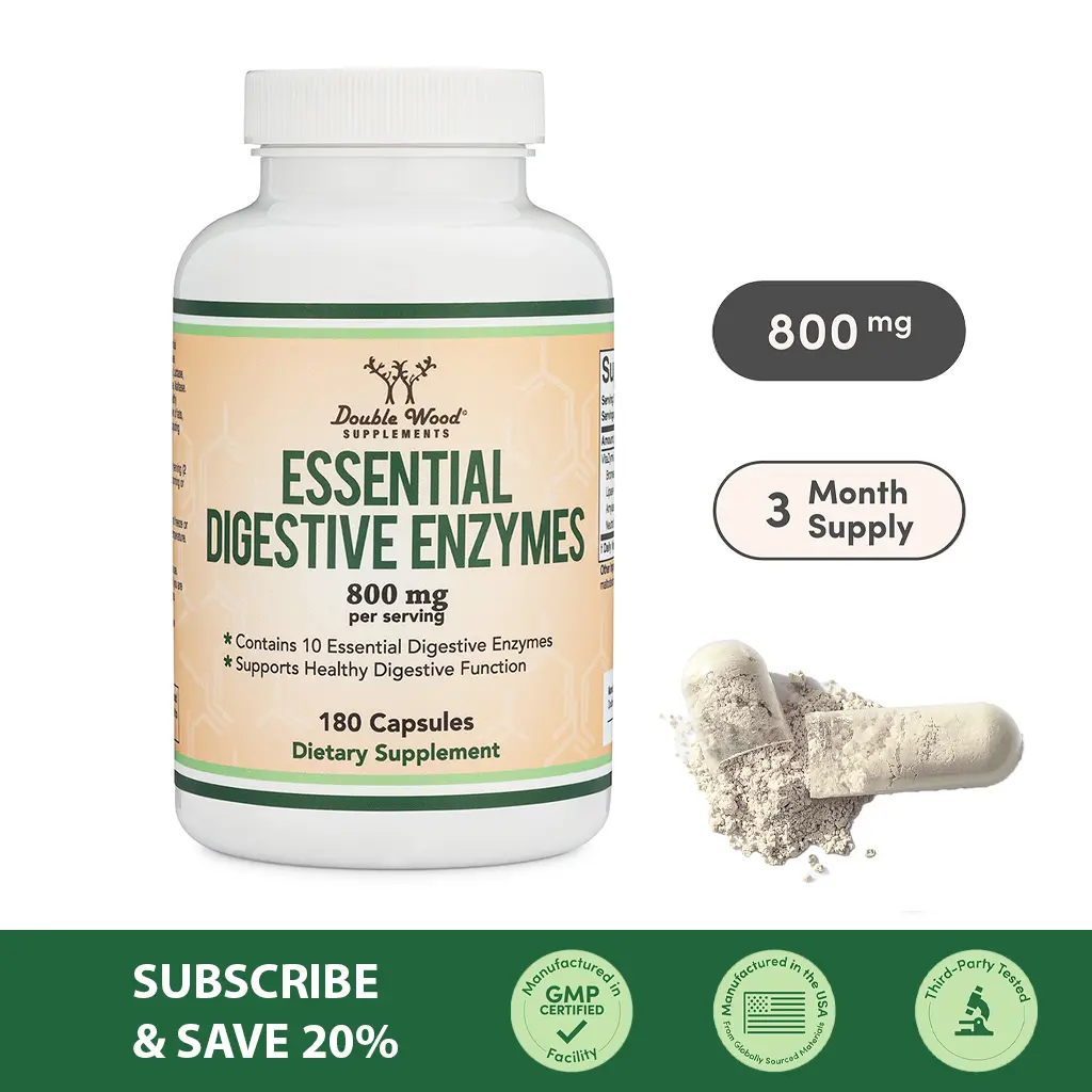 Digestive Enzymes | 800 mg | 180 Count | Support Healthy Digestive Function | Double Wood Supplements