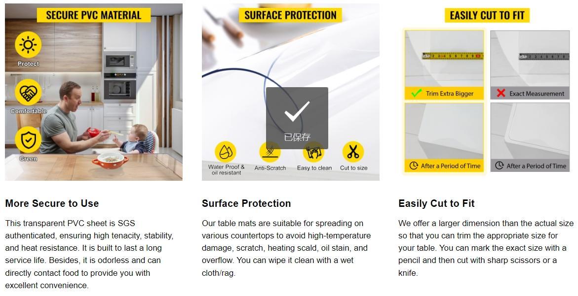 VEVOR Plastic Table Cover, TikTokShopBlackFriday, 2 mm Thick Clear Table Protector, Rectangle Clear Desk Mat, Waterproof & Easy Cleaning for Office Dresser Night Stand