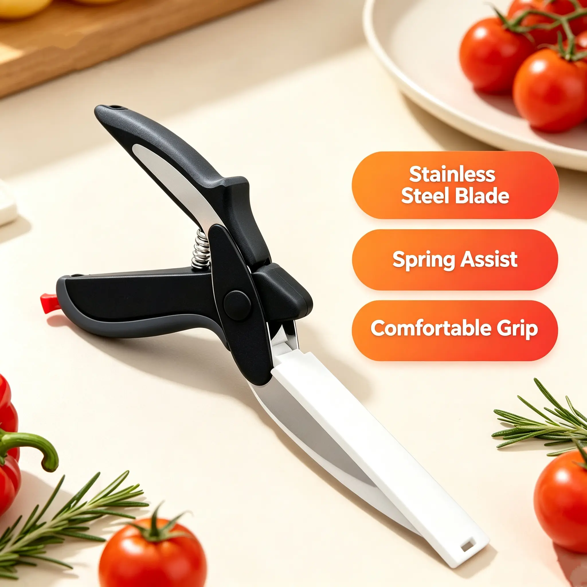 Functional Kitchen Shear - Stainless Steel Safety Lock Cooking Scissors with 9.5 in Removable Blade, Built-in Cutting Board for Cheese Preparation