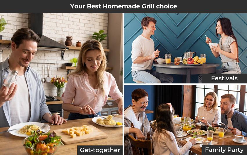 Pukomc 2-in-1 Reversible Non-Stick Grill Plate & Griddle Electric Indoor Grill with Adjustable Temp Detachable Design Dishwasher Safe Oil Drip Tray Stainless Steel Grilling 1500W Power Household Appliances