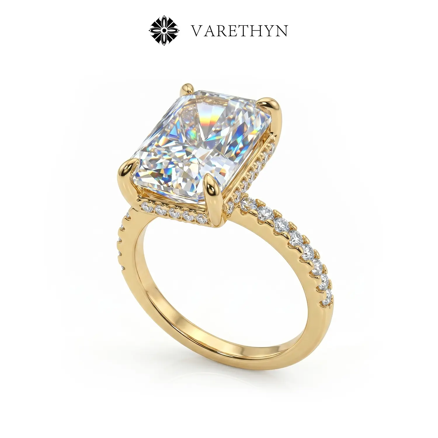 Elegant Glittering Rectangular Cut 3.5CT Radiant Cut Eco Diamond Ring, Micro Pave Metal Female Timeless Statement Jewelry D4
