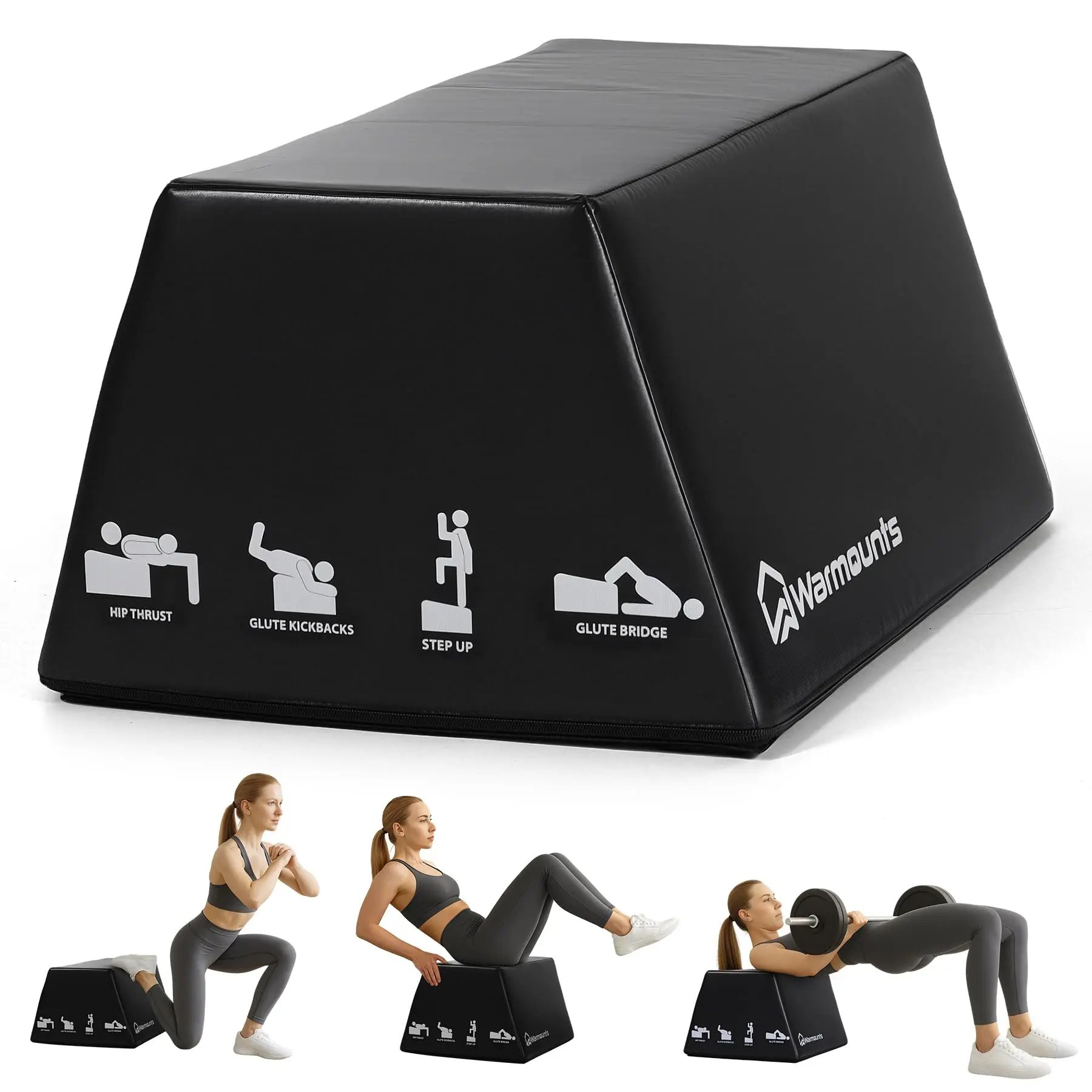 dealsforyou|summerwins WARMOUNTS Hip Thrust Bench, Multi-Functional Hip Thrust Machine for Strength Training, Glute Bridge Box with Handle, Non-Slip Pad and Smooth Rim Design, for Home and Gym, 700LB Load Capacity