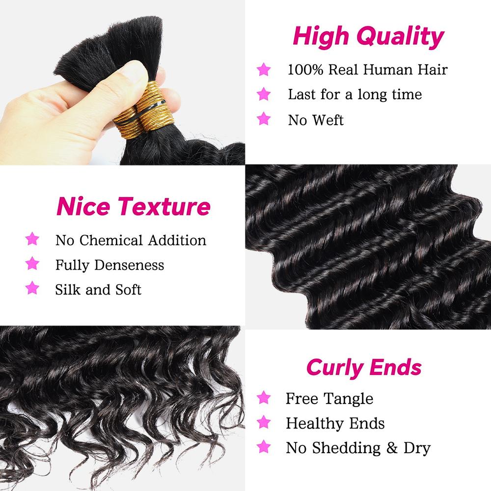 Deep Wave Bulk 100% Human Hair For Braiding No Weft Bundle Natural Black Virgin Hair Boho Braids #P4/27 Trendy In Summer Extensions 100G/Pc Spring Statements