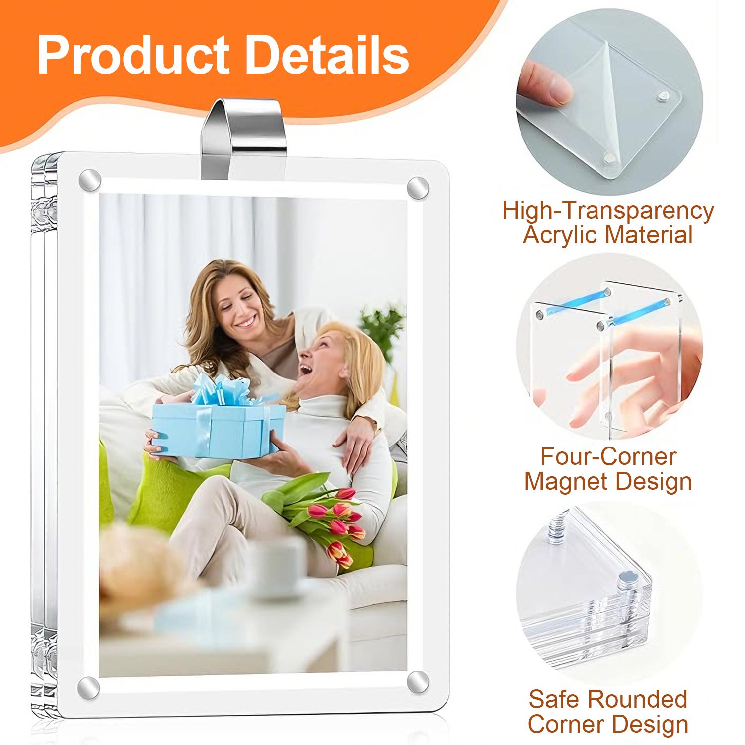 2-Piece Car Picture Holder Set, Acrylic Magnetic Personalized Photo Holder Car Accessory and Visor Clip, Personalized Car Picture Frame Suitable for Adding Family or Personal Photos