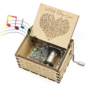 Creative Wooden Hand-Crank Music Box Vintage Musical Toy for Valentine's Day and Birthdays with Engraved Lyrics