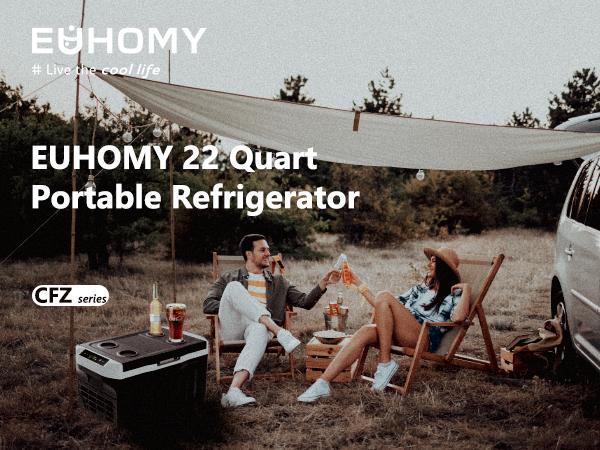 EUHOMY【2025】 12 Volt Refrigerator, 12V Car Fridge 22QT(21L) Portable Freezer(-4℉~68℉), Compressor Electric Cooler with 12/24V DC & 110-240V AC, Compressor Electric Cooler for Camping, Travel, Truck- Supports Multiple Models for Versatile Compatibility