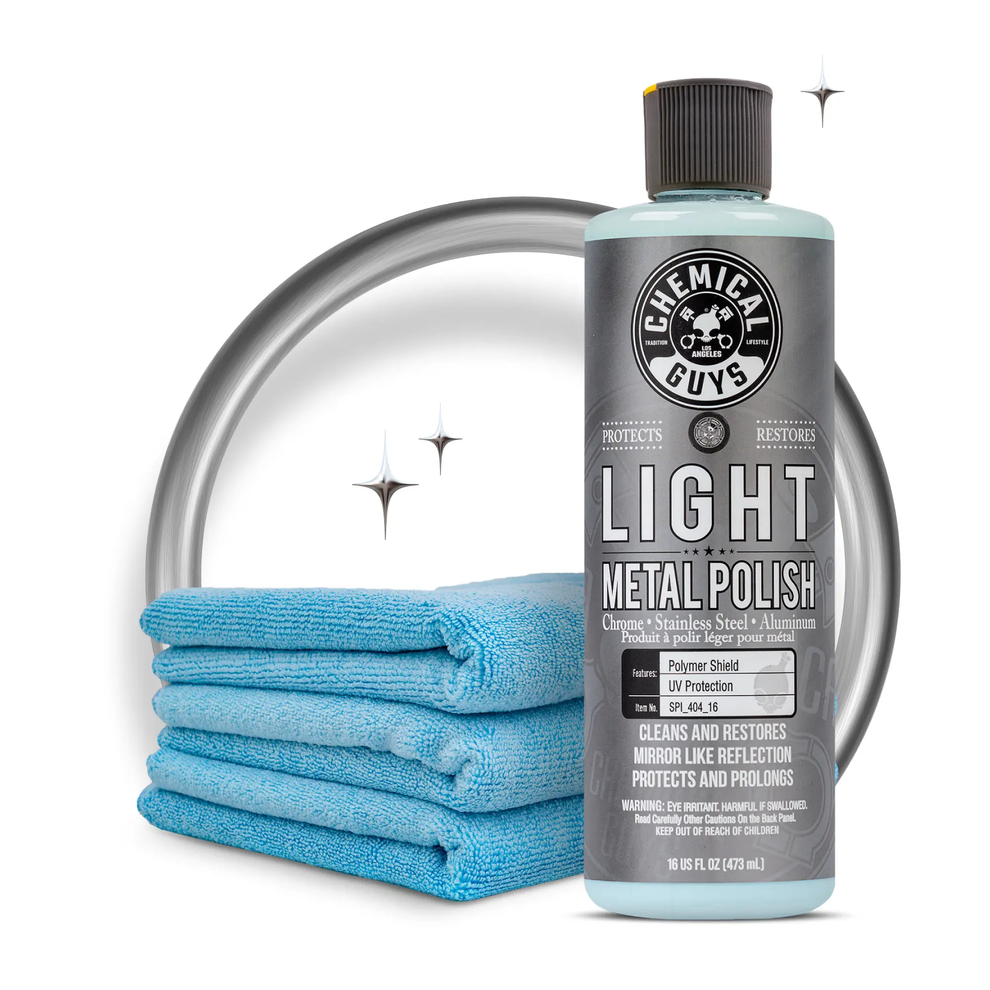 Chemical Guys Metal Polish Kit - 16oz Light-Heavy Kits, Microfiber Towels, Car Detailing Accessories - Chrome Polishing Solution, Oxidation Remover for Aluminum, Stainless Steel - Automotive Cleaner, Chrome Polishing Polishes