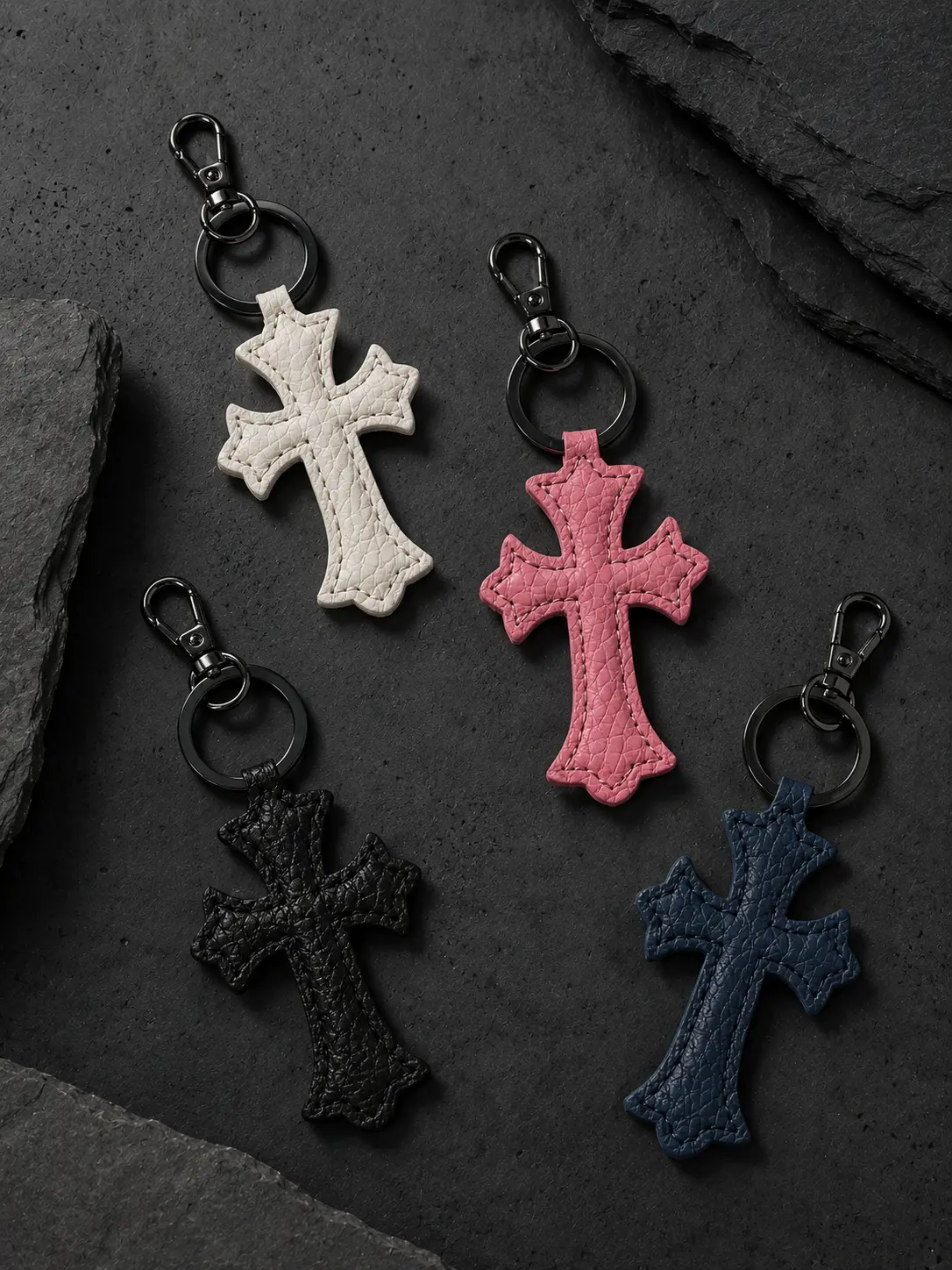 Leather Cross Keychain Cross Bag Charm Silver Key Ring Pendant Gift