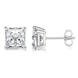 MDFUN 7MM Princess Cut Cubic Zirconia Stud Earrings for Women Men, Hypoallergenic Square CZ Earrings, Classic Minimalist Everyday Jewelry Gift