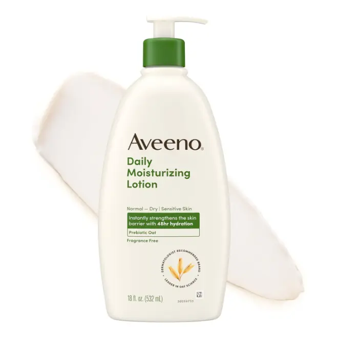 Aveeno Daily Moisturizing Body Lotion for Normal to Dry Skin, Moisturizer with Soothing Prebiotic Oat, Non Greasy, Non Comedogenic, Fragrance Free Body Lotion for Women & Men, 18 Fl Oz