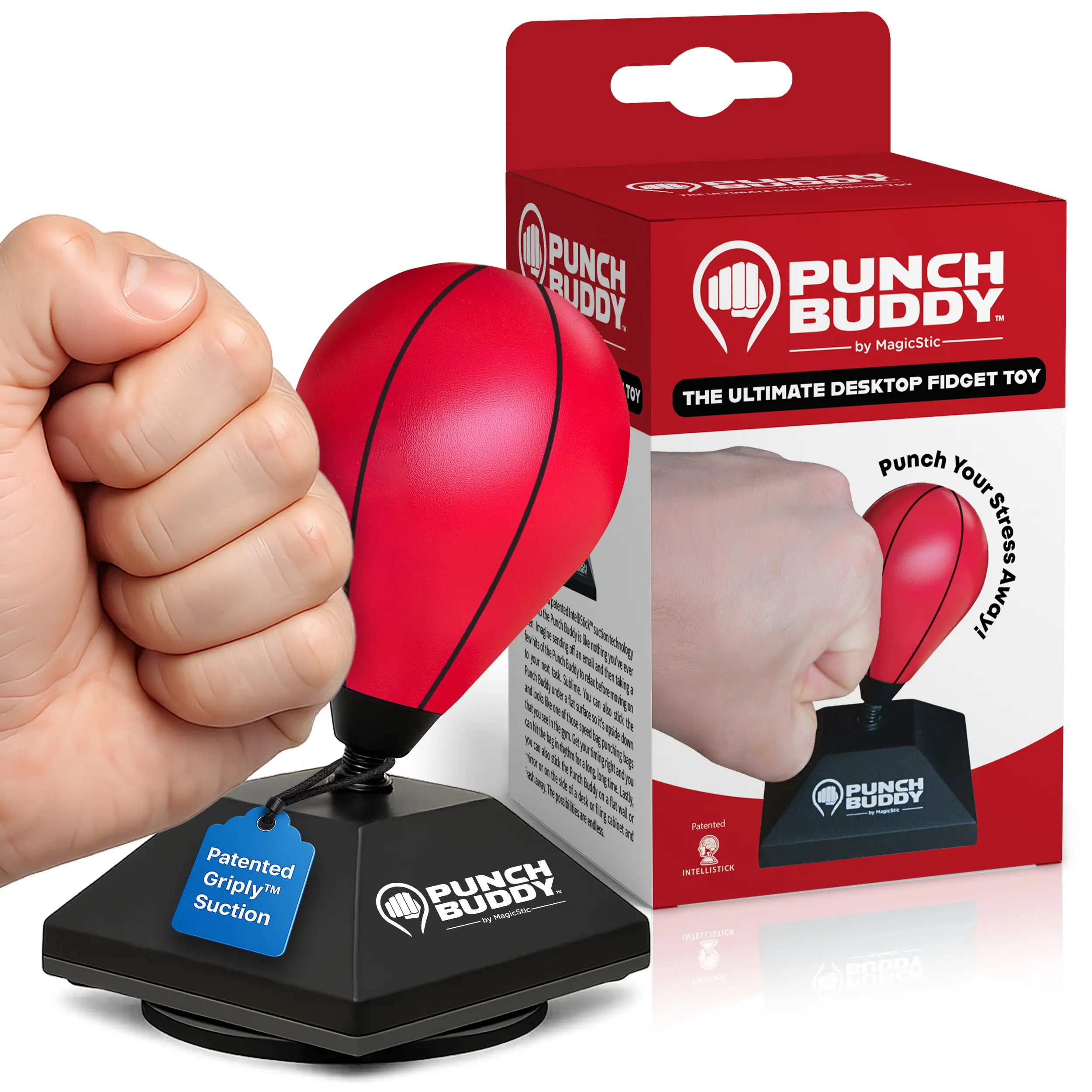 Punch Buddy Mini Desktop Punching Bag – Desk Fidget Toy for Stress Relief, Focus & Fun – Patented Griply Suction Technology – Punch, Slap, Flick & Fidget Anywhere - Perfect Gift for Family and Friends